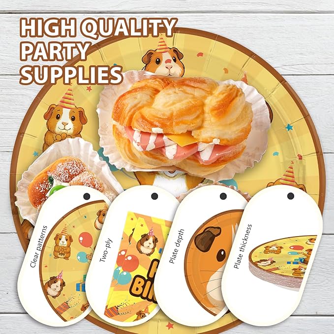 96Pcs Guinea Pig Birthday Party Decorations Hamster Happy Birthday Plates and Napkins Sets Brown Guinea Pig Decorations for Boys Girls Animal Theme Bday Party Supplies Serves 24