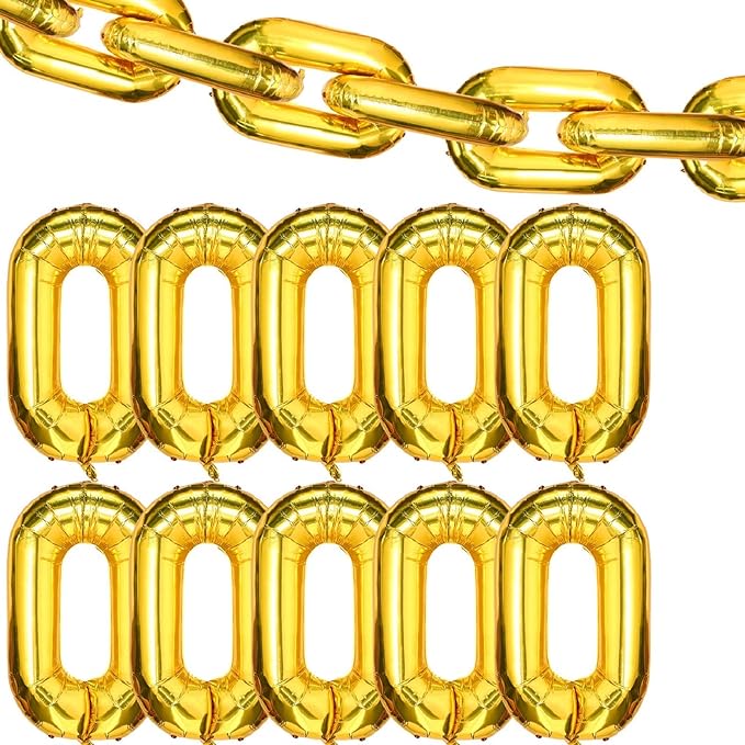 Gejoy 24 Pieces Chain Balloons 16 Inch Foil 90s Balloons Hip Hop Party Decorations Jumbo Chain Link for 80s 90s Hip Hop Retro Theme Birthdays Graduations Weddings Arch Supplies(Gold)