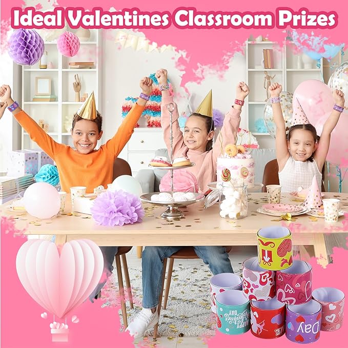 Valentines Slap Bracelets for Kids 36PCS Valentines Day Gifts for Kids Bulk Snap Bracelets Valentine Party Favors Goodie Bag Stuffers Treats Student Classroom Exchange Prizes Decorations Accessories