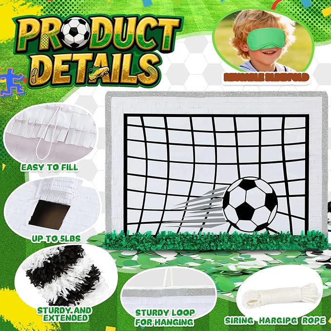 Large Soccer Ball Piñata-Soccer Party decoration Pinata with Blindfold Bat for Kids Sports Themed Birthday Party Supplies