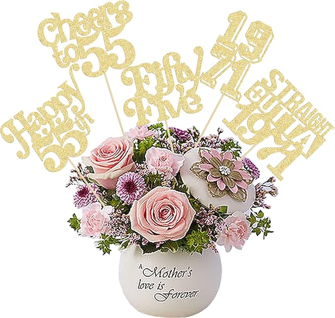 Gyufise 15Pcs Happy 55th Birthday Centerpiece Sticks Fifty Five Straight Outta 1971 Table Flower Centerpieces Sticks Cheers to 55 Decorations for 55th Birthday Party Supplies Gold