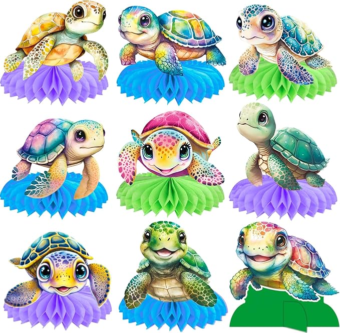 Turtle Party Honeycomb Centerpieces Sea Turtle Birthday Decorations 12Pcs Turtle Party Table Centerpieces Turtles Theme Party Supplies for Ocean Turtles Animals Baby Shower Supplies