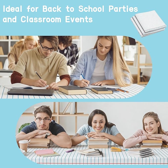 Kochorie Back to School Notebook Tablecloth Roll 54 Inch X 100 Feet Plastic Disposable Table Cover with Slide Cutter Welcome Back to School Waterproof Tablecloth for First Day of Classroom Graduation