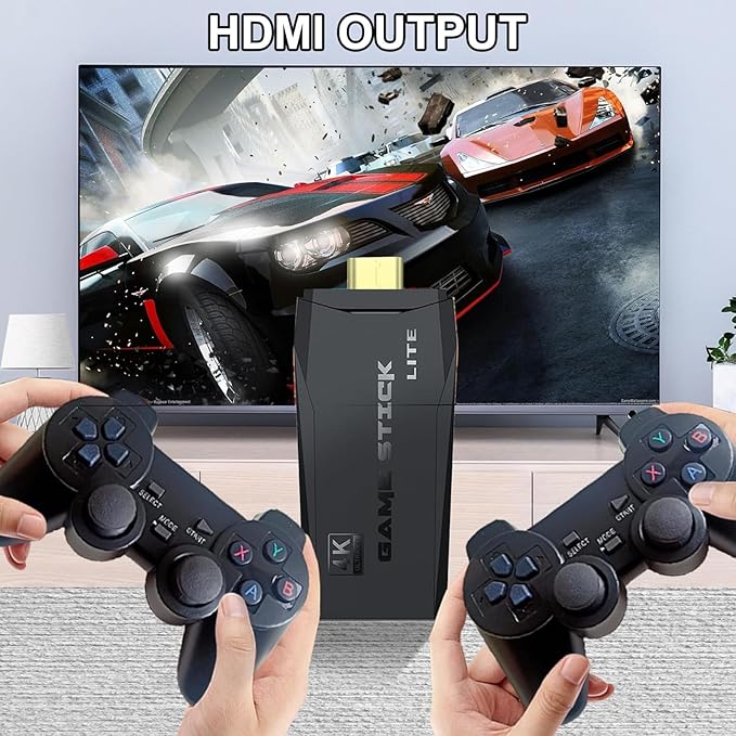 Wireless Retro Game Console Stick,4K HDMI Output & Dual 2.4G Wireless Controllers with 20000+ Games,Plug & Play Video Game Console,Ideal Gift for Gamers of All Age(64GB)(Black)