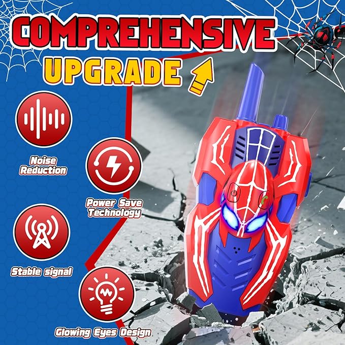 Walkie Talkies for Kids, Spider Toys 2 Pack Outdoor 2 Way Radio Toy Gifts Camping Brithday Gift Walkie Talkies for 3 4 5 6 7 8 9 10 Year Old Boys