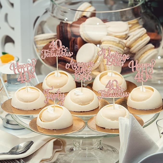 30Pcs Vintage 1986 Cupcake Toppers Glitter Forty 40 Fabulous Happy 40th Birthday Cupcake Picks Cheers to 40 Years for 40th Birthday Anniversary Party Cake Decorations Supplies Rose Gold