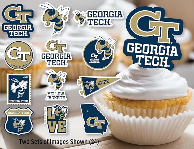 Georgia Tech Cupcake Topper Party Supplies for GT Football, Birthday, Graduation Party Decorations (24 Pieces) (Georgia Tech Yellow Jackets)
