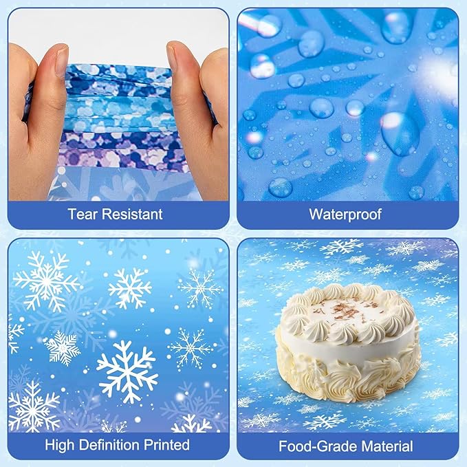 2 Pcs Winter Snowflake Tablecloth Plastic - Disposable Frozen Table Cloth, Purple Blue Rectangle Winter Wonderland Table Cover for Christmas Winte Holiday Tables Decor Party Supplies Favors,54x108Inch