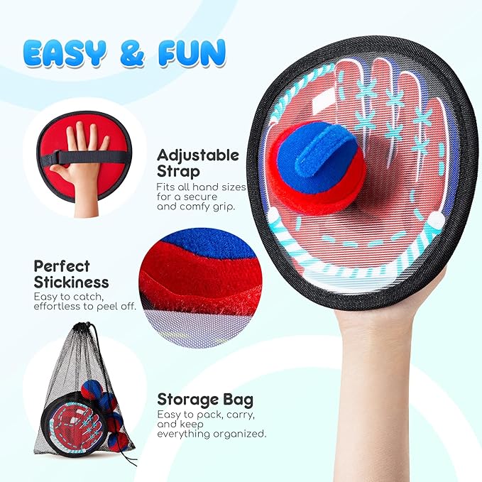 Playzap Toss and Catch Ball Set - Baseball Glove Toy Indoor Outdoor Yard Game & Beach/Pool/Sand Toy Set 2 Pack or 4 Pack - Easter Basket Stuffers for Toddlers Kids Youth Boys Girls 2-4 5-7 8-13+ Yrs