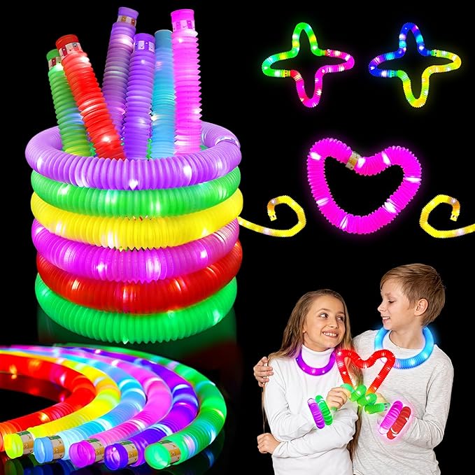 24 Pcs Large Glow Sticks for Kids,Christmas Light Up Pop Tubes Party Favors,Valentine Glow In The Dark Bulk Toys Classroom Supplies,Led Necklace Goodie Bag Stocking Stuffers Decor for Camping Dance