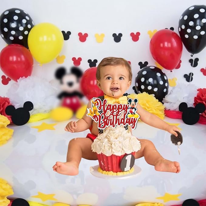 Micky Mouse Happy Birthday Cake Topper – Cute Cartoon Character Cake Decoration for Birthday Party Supplies – Durable, Reusable, Easy to Use Cake Topper for Boys and Girls – Fun Party Decoration