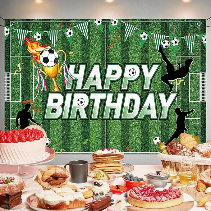 Soccer Birthday Party Backdrop Soccer Happy Birthday Banner Football Field Photography Background for Home Decorations Party Supplies 70.8 x 47.2 Inch