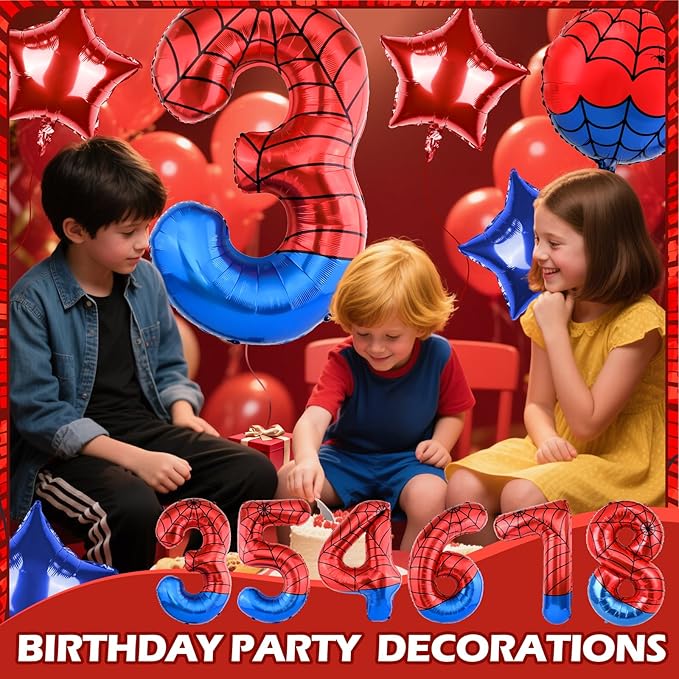 40 Inch Spider Theme Number Balloon, Number Block Foil Number 3 Balloons Large Big Numbers Helium Balloon for Girls Boys 3th Birthday Theme Party Decorations (Number 3)