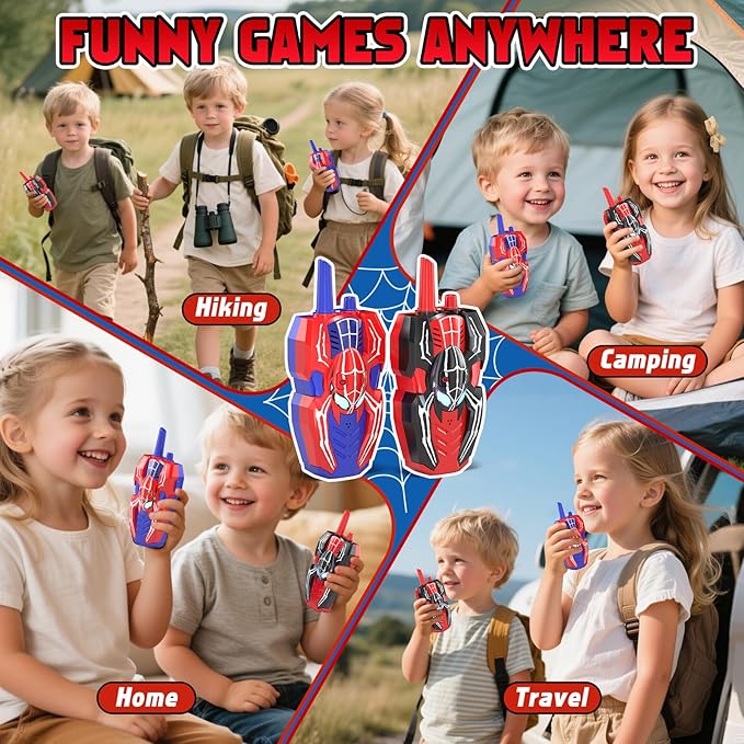 Walkie Talkies for Kids, Spider Toys 2 Pack Outdoor 2 Way Radio Toy Gifts Camping Brithday Gift Walkie Talkies for 3 4 5 6 7 8 9 10 Year Old Boys