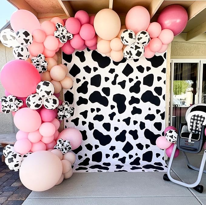 Paready Pink Cow Balloons Set - 50Pcs White Print, 12 Inch Hot Pastel Ivory Apricot for Farm Theme Birthday Cowgirl Baby Shower Supplies