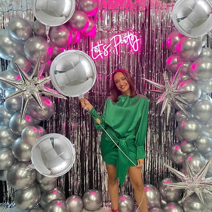 TONIFUL 8Pcs Large Silver 4D Giant Round Foil Balloon 22inch Big Mirror Metallic Mylar Sephere Balloons for Christmas New Year Birthday Party Graduation Wedding Bridal Shower Decoration Supplies