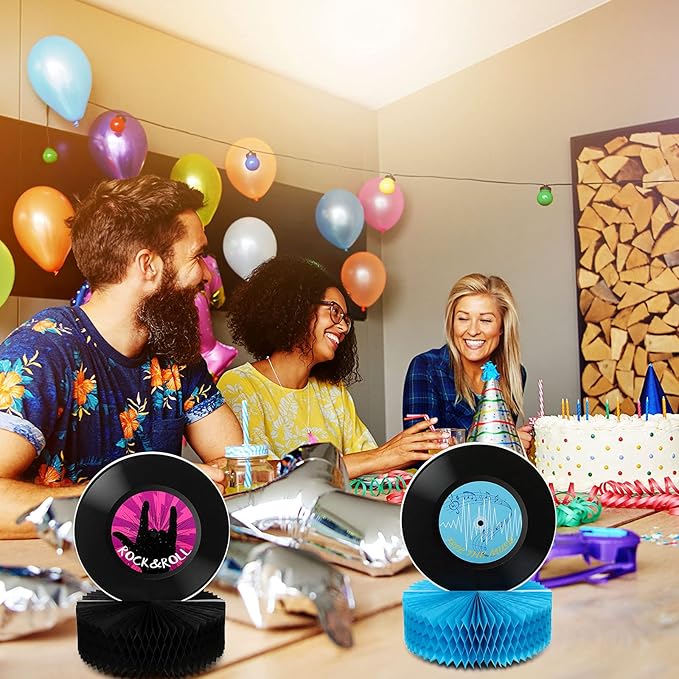 Jetec 9 Pieces Record Honeycomb Centerpieces 50s Sock Hop Party Decorations 70s Vinyl Rock and Roll Table Decor 3D Retro Music Table Centerpieces for 1950s Birthday Supplies Favors and Classroom Decor