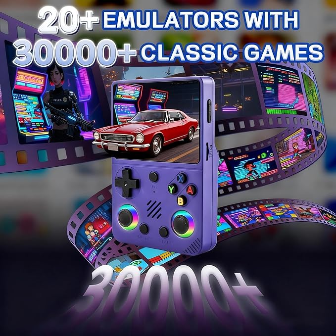 RG36PRO Video Game Console - Support 30000+Classic Games, 64G TF Card,Open Source System, 3.5-Inch Screen,3000mAh Battery, Portable Console for Travel, Gift for Adult or Partner-Purple