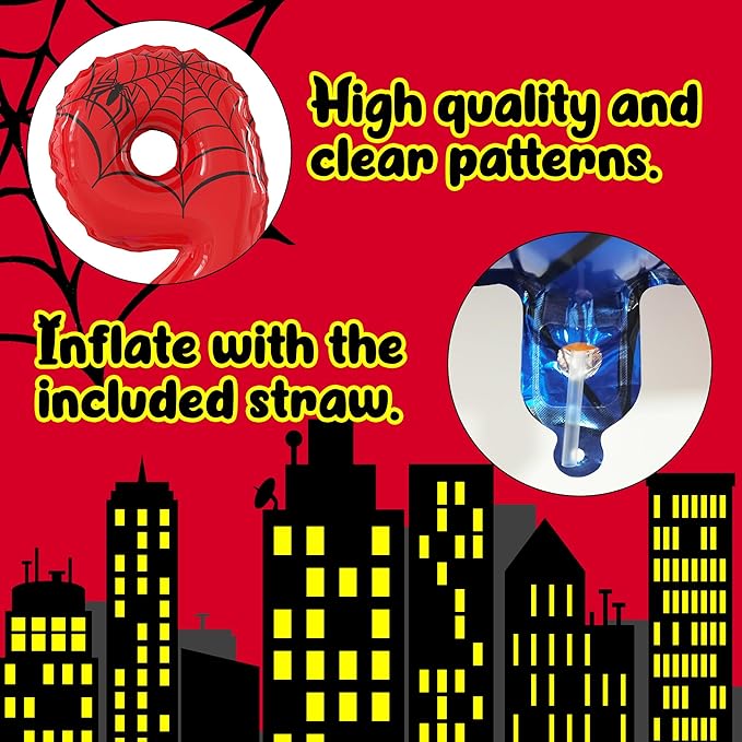 40 Inch Giant Spider Theme Number Foil Balloons - Large Number 9 Balloons for Kids' Birthday Anniversary Party Decorations Supplies (Numbers 0-9 Available)