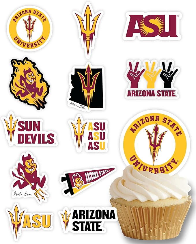 Arizona State Cupcake Topper Party Supplies for ASU Football, Birthday, Graduation Party Decorations (24 Pieces) (Arizona State Sun Devils)