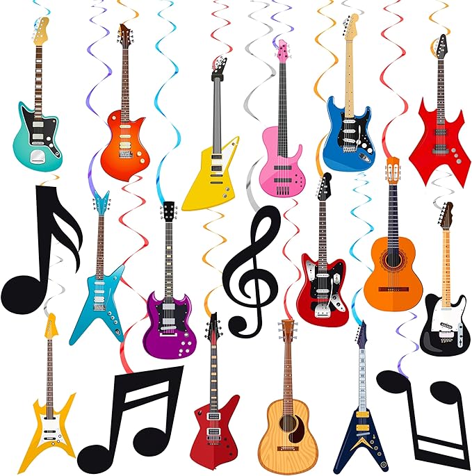20PCS Guitar Party Hanging Swirls Decorations for Guitar Theme Birthday Party Hanging Booth Props Musical Instrument Hanging Swirls for Music Note Baby Shower Supplies