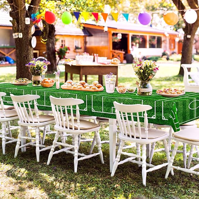 Mixweer 2 Pcs Soccer Plastic Tablecloth Birthday Party Decorations 54 x 108 Inch Soccer Field Rectangular Plastic Table Cover for Sports Theme Fan Sports Event Game Day Birthday Party Supplies
