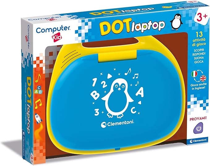 Clementoni - 16425 - Computer Kid DOT Laptop - Talking Electronic Educational Game, Kids Computer, Kids Laptop 3 Years, Technology for Kids, Portable, Batteries Included