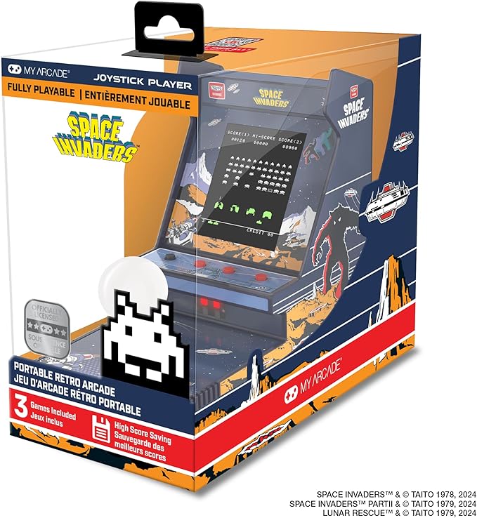 My Arcade Space Invaders Joystick Player: Retro Gaming Console, 3 Retro Games in 1, Space Invaders Arcade