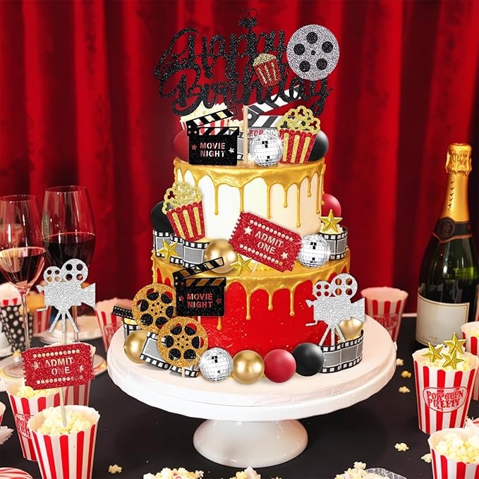 39Pcs Movie Cake Topper Theater Cake Decorations for Movie Themed Birthday Party Supplies