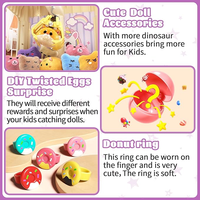 55 PCS Claw Machine for Kids, Vending Machine with Lights Sound, Electronic Prize Dispenser for Kids Girls, Claw Toys Game Gifts for 4 5 6 7 8 Years Old Girls Boys