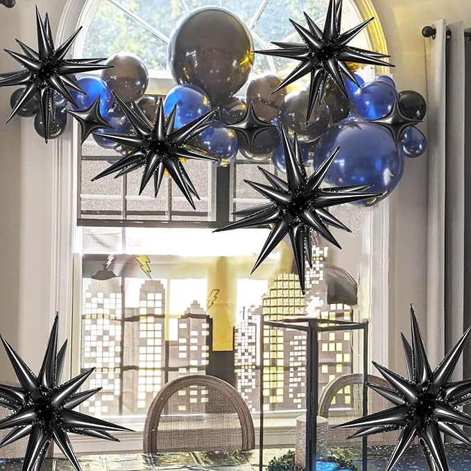 20 Pcs 27"22" Explosion Star Foil Balloons - 12 Point and Four Pointed Black Spike Balloons for Party Supplies, Christmas, Birthday, Wedding, Photo Booth (Black)