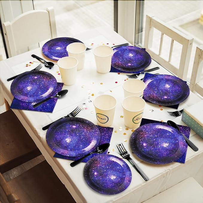 gisgfim 96 Pcs Space Galaxy Plates and Napkins Party Supplies Outer Space Theme Tableware Set Starry Night Solar System Party Decorations Favors for Girls Boys Birthday Baby Shower Serves 24