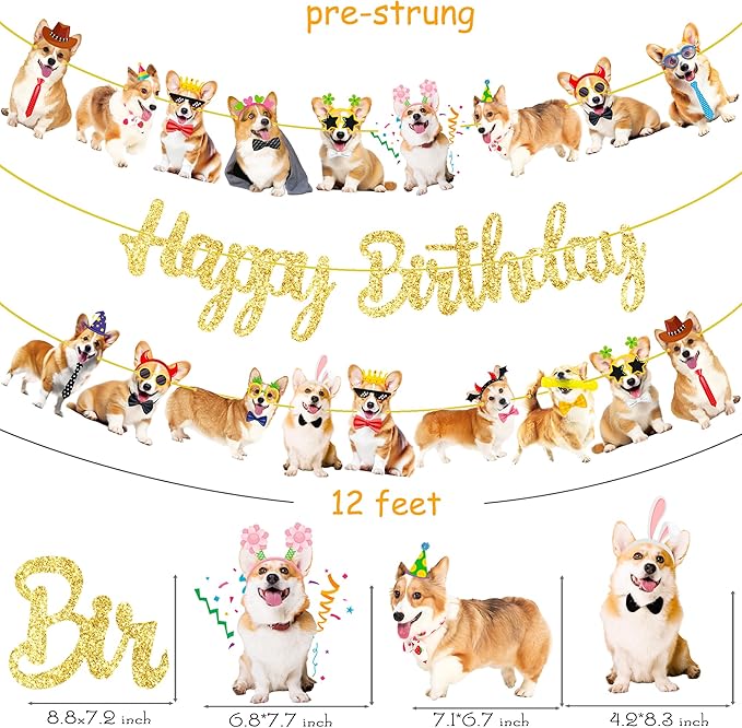 Corgi Birthday Party Banners 3Pcs Corgi Birthday Decorations Dog Banner Dog Party Decorations for Pet Puppy Baby Shower Supplies