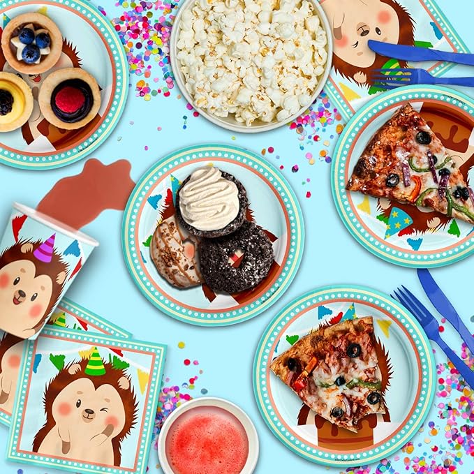 Birthday Galore Hedgehog Party Supplies for Kids and Adults - Fun Celebration Set with Plates, Napkins, Cups, Tableware, Quick Setup, Colorful Decorations and Fun Ideas for Birthday Events, Kit for 16