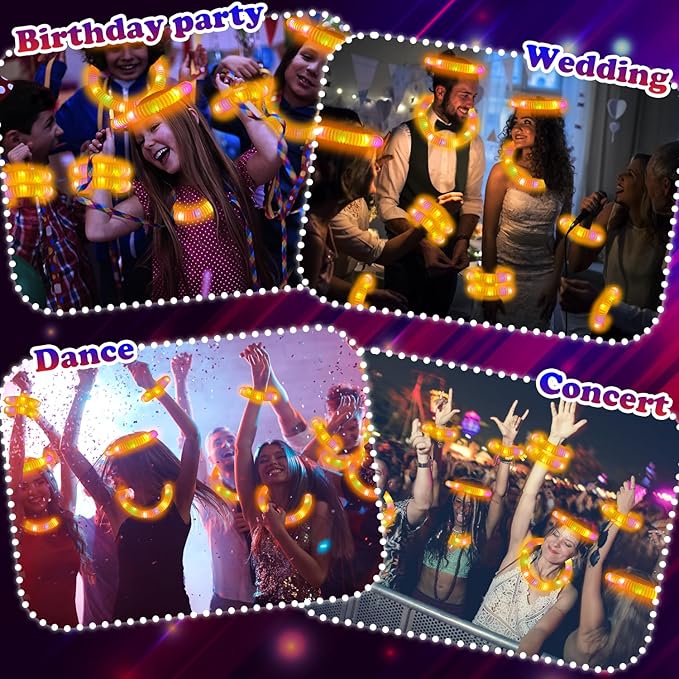 Orange Glow Sticks Pop Tubes,12-24PCS Light Up Necklaces & Bracelets,Mardi Gras Parade Throws Party Favors Accessories Decorations,Glow Birthday Wedding Carnival Easter Party Supplies for Kids Adults