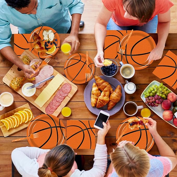 96 Pcs Basketball Plates & Napkins - Party Supplies, Birthday Decorations, Party Favors for Kids