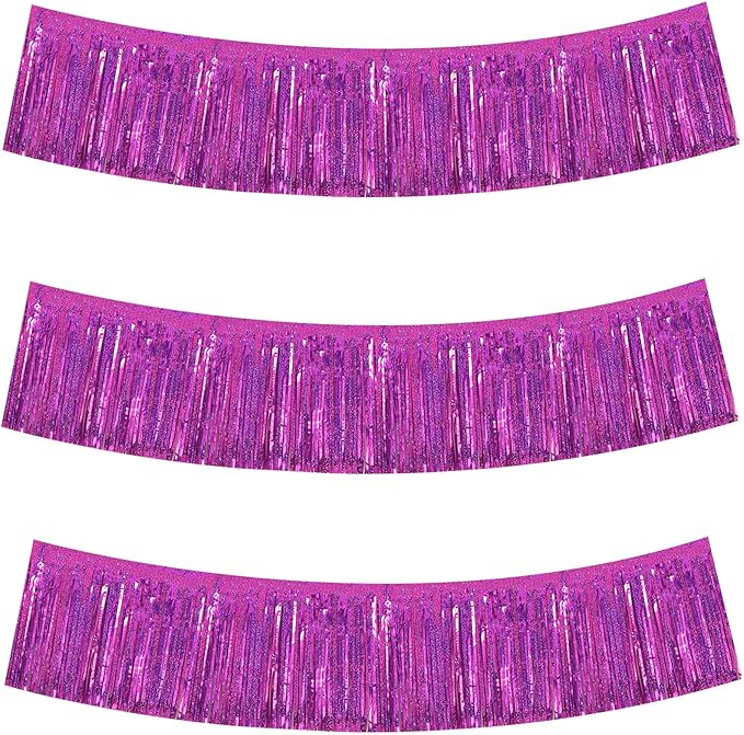 BEISHIDA 3 Packs Metallic Foil Fringe Garland Laser Rose Red Wall Hanging Tinsel Fringe Banners for Car Floats Bridal Shower Wedding Birthday Valentine's Day Anniversary Party Decoration(30 Feet)