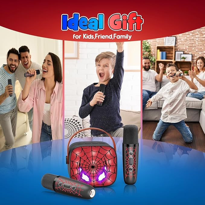 Cool Mini Karaoke Machine Toys: Kids Toys Easter Birthday Gifts Age 3-12+ LED Portable Bluetooth Speaker with 2 Wireless Microphone Basket Stuffers Gift Toy for 4 5 6 7 8 9 Years Old Girls Boys