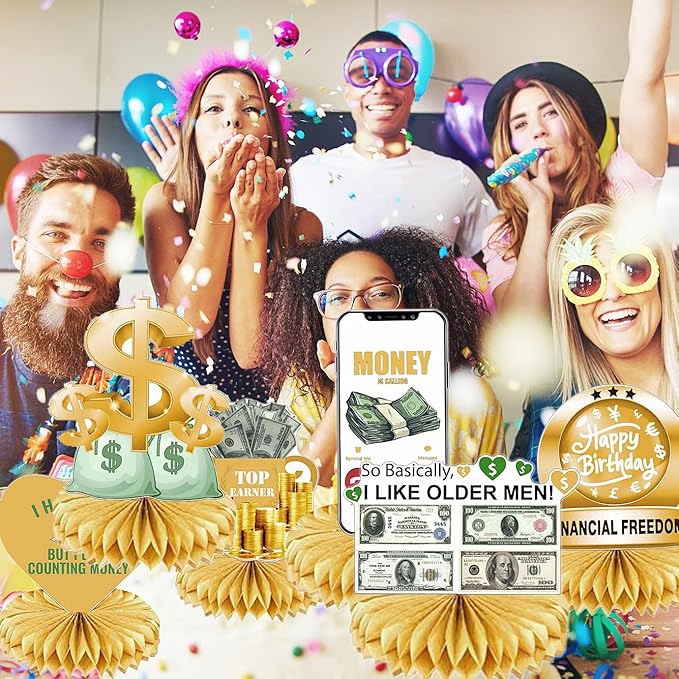 Hilarious 6Pcs Money Themed Birthday Party Honeycomb Centerpieces Bill Dollar Party Table Decorations Table Topper for Birthdays Casino Weddings Bachelorette Graduations Party Supplies