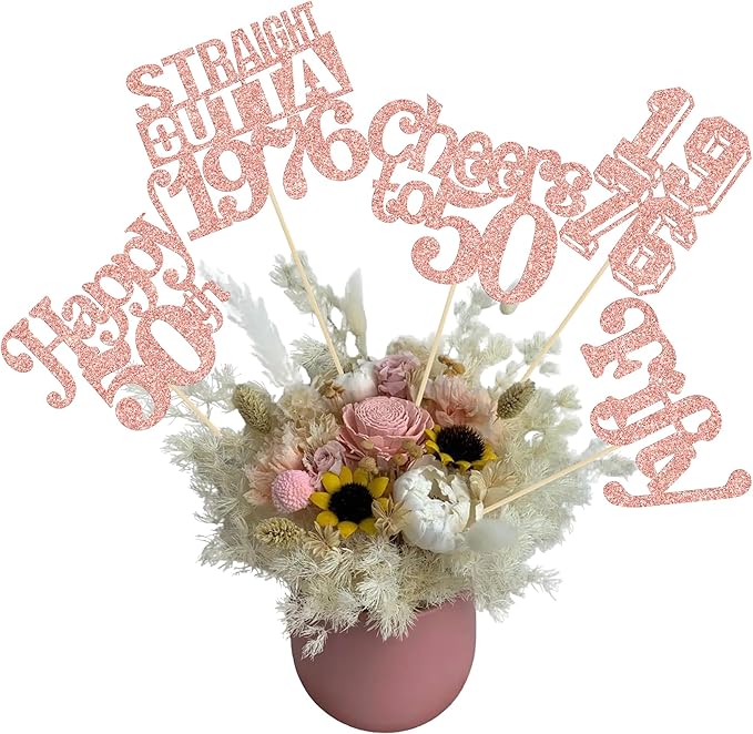 Gyufise 15Pcs Happy 50th Birthday Centerpiece Sticks Fifty Straight Outta 1976 Table Flower Centerpieces Sticks Cheers to 50 Decorations for 50th Birthday Party Supplies Rose Gold
