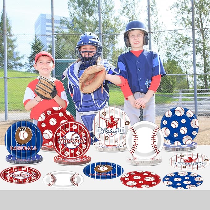 60Pcs Baseball Birthday Party Supplies Baseball Dessert Plates 7inch Disposable Baseballs Tableware Party Decorations for Sport Baseballs Gamed Day Parties Supplies Favors for 60 Guest
