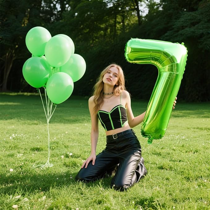 40 Inch Light Green Balloon Number 7 First Birthday Jumbo Mylar Foil Helium Balloon for 17 27 37 Birthday Digital for 70th Party Wedding Anniversary Party Decorations
