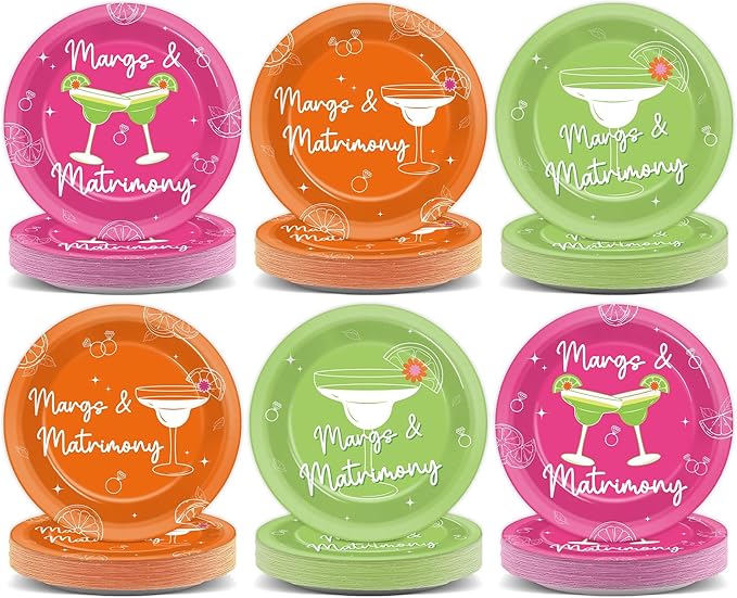 60Pcs Margs & Matrimony Bachelorette Party Supplies 7” Margarita Spring Plates Tableware Party Decorations for Birthday Bridal Shower Wedding Mexican Fiesta Dinnerware Party Favors for 60 Guest