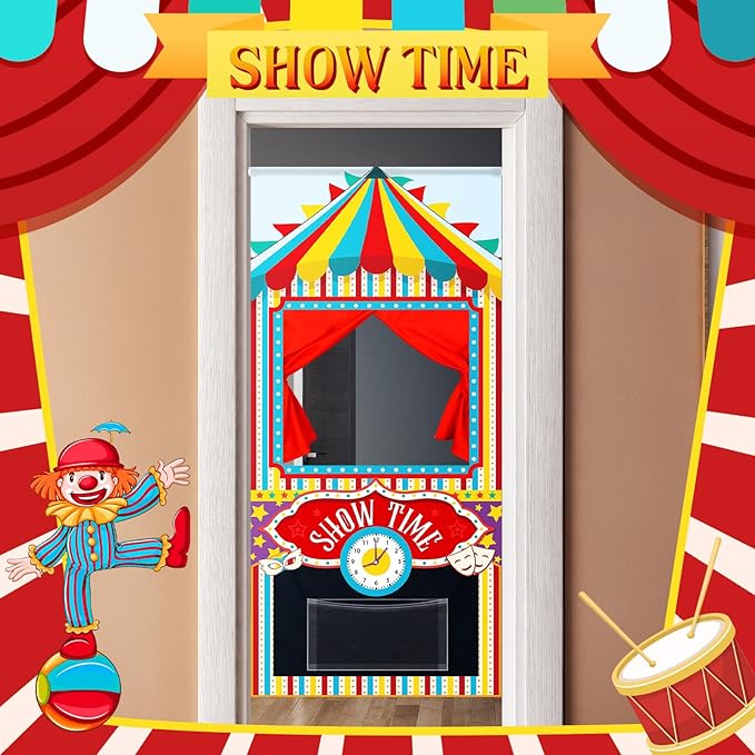 VitalCozy Doorway Puppet Theater with 2 Adjustable Rods Fits in Most Doorways 67 x 31 Inch Foldable Hanging Puppet Show Theater for Christmas Holiday Home (Circus Style)