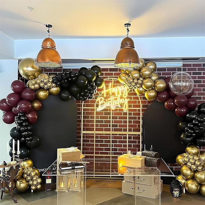 Black Burgundy Gold Balloons Garland Kit Burgundy Maroon Black Metallic Confetti Balloon Arch with Gold Long Balloon Star Foil Balloons for Halloween Birthday Baby Shower Party Decor