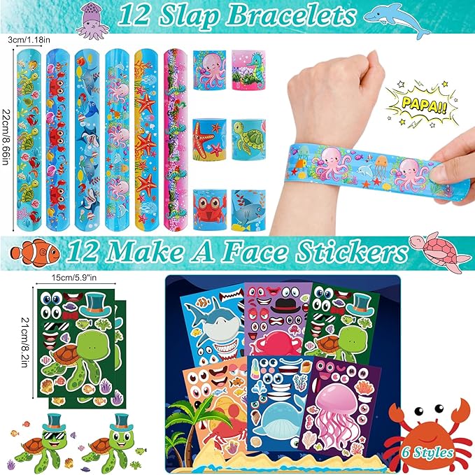 Under Sea Party Favors, 134 Pcs Ocean Birthday Party Supplies - Ocean Sea Animal Toys, Scratch Art Set, Grow In Water Animals for Under Sea Party Decorations, Goodie Bag Stuffers