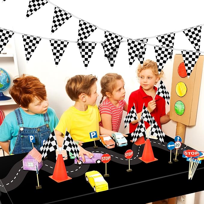 Irenare 3 Pcs Racing Table Cloths Car Birthday Party Supplies 54 x 108 Inch Racetrack Table Runner Covers Disposable Rectangular Road Tablecloth for Kids Boy Car Theme Birthday Party Decor (Black)