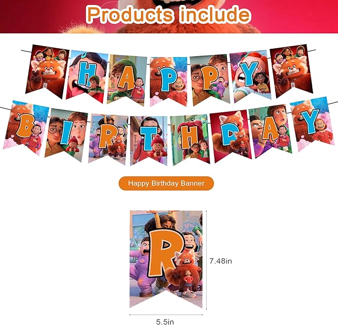 Red Panda Party Decorations,Red Panda Birthday Party Supplies Includes Banner- Cake Topper - 24 Cupcake Toppers - 18 Balloons