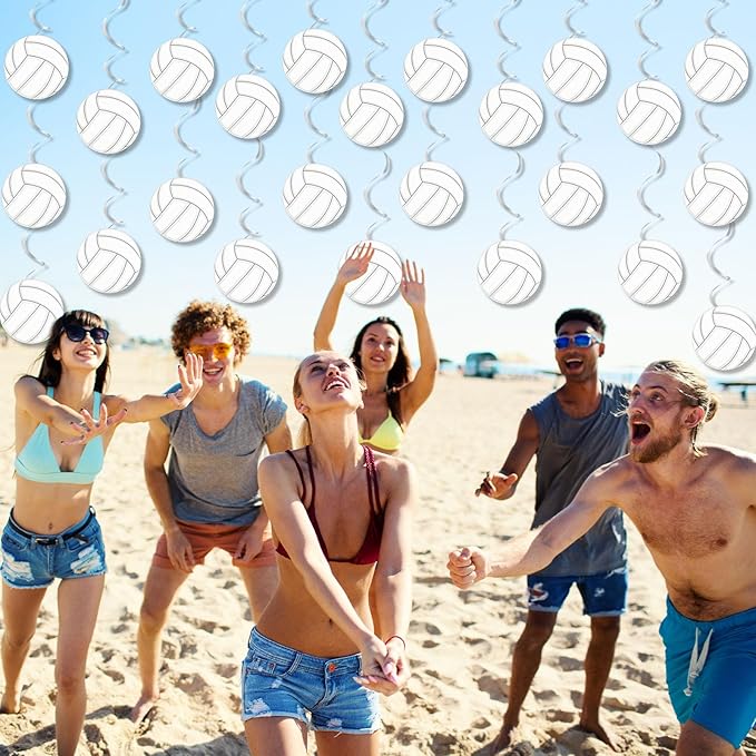 60pcs Volleyball Party Decorations Volleyball Value Foil Swirl Ceiling Hanging Decor Volleyball Sports Cutouts Party Supplies for Sports Birthday Baby Shower Party Favor Indoor Home Office Decor