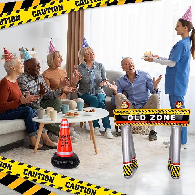 ArtCreativity Old Zone Inflatable Barricade + Cone for Over The Hill Party Decorations, 40th, 50th, 60th Birthday Decorations, 100 Days of School Costume Accessories